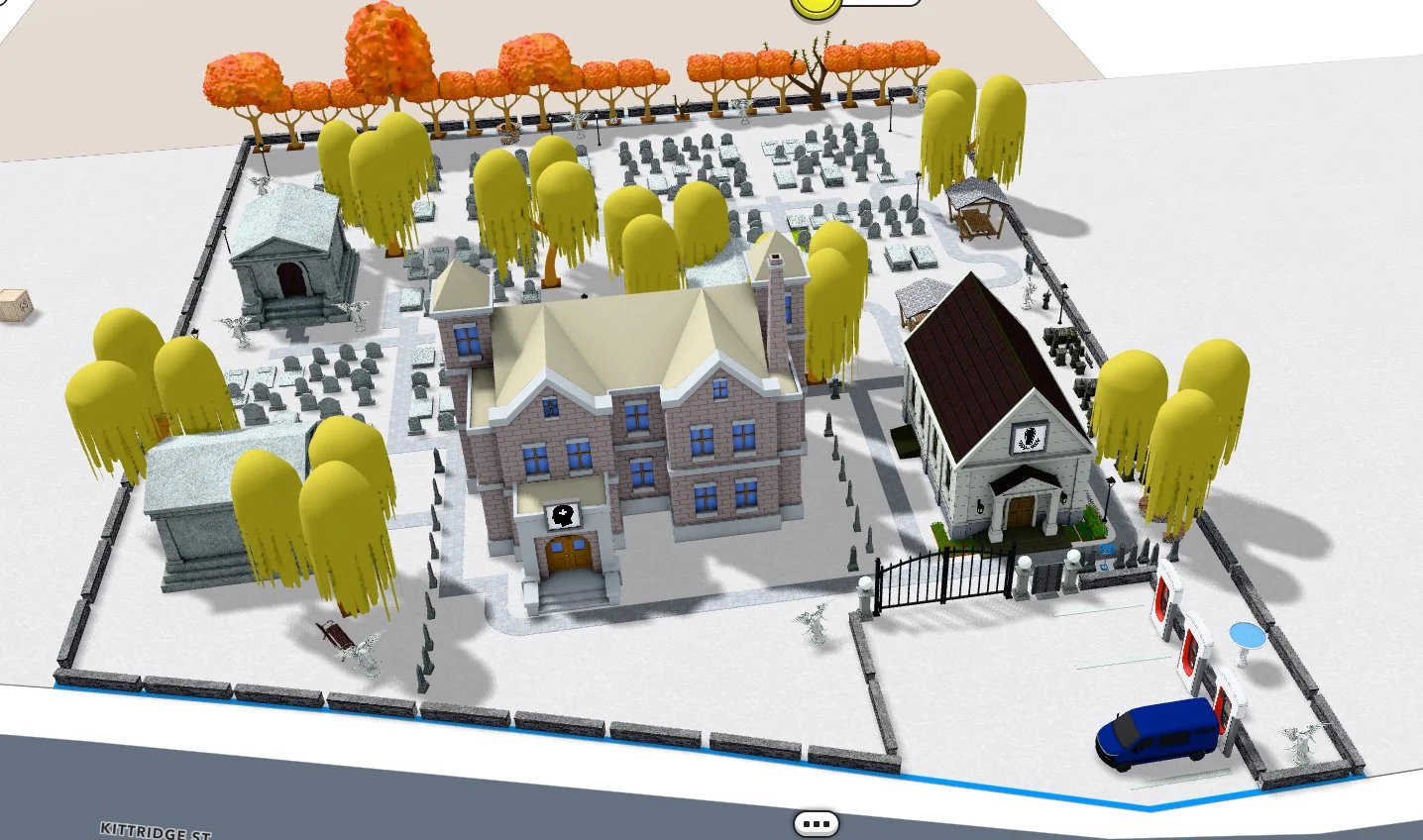 Farm and tend a neighborhood with trees and a cemetery